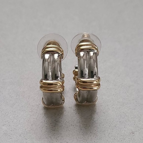 Gold & Silver Colored Thick Hoop Earrings - Picture 1 of 9